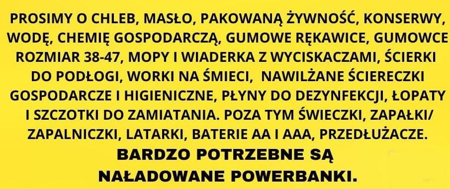 lista potrzebnych rzeczy dla powodzian