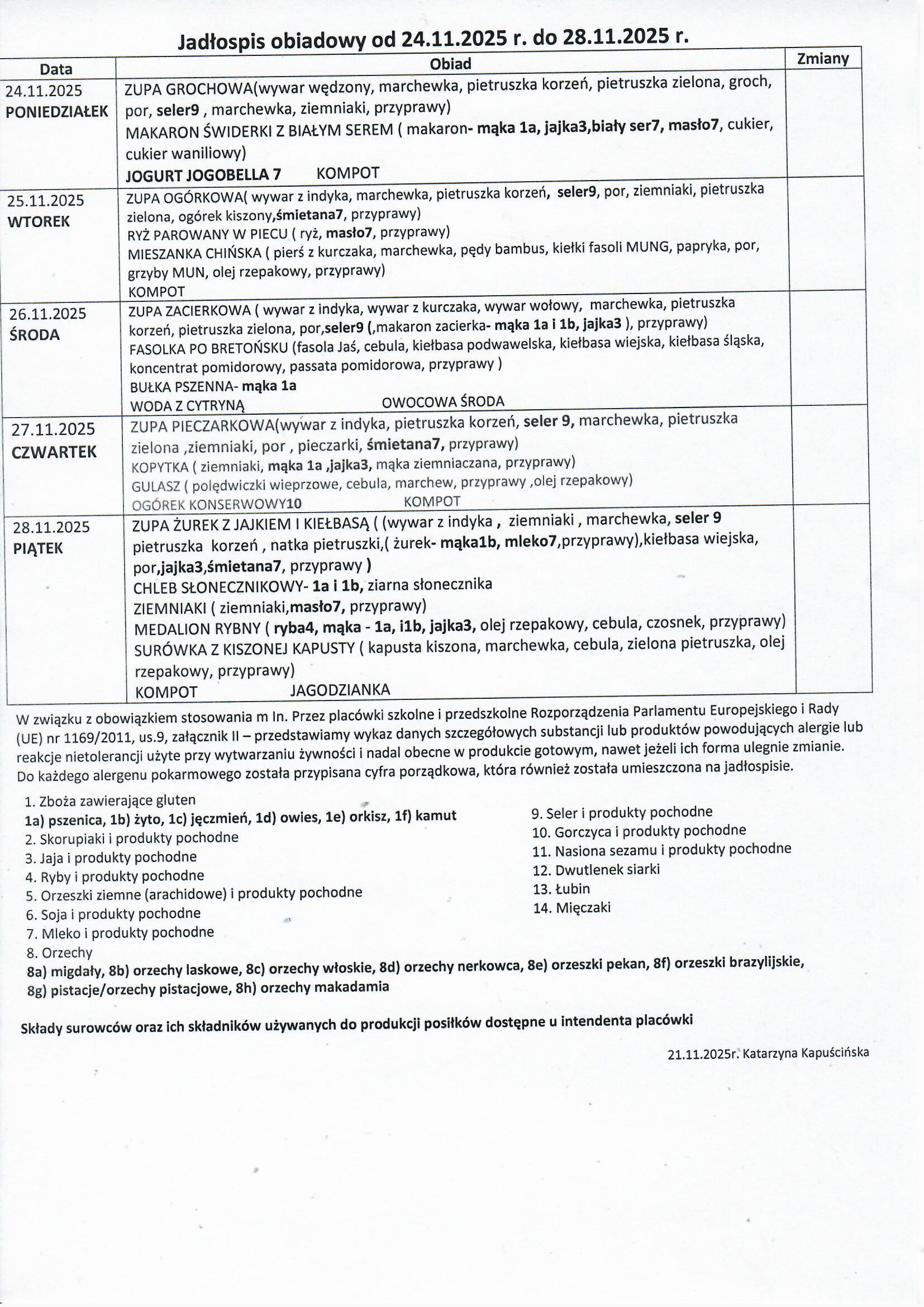 Jadłospis na ten tydzień.