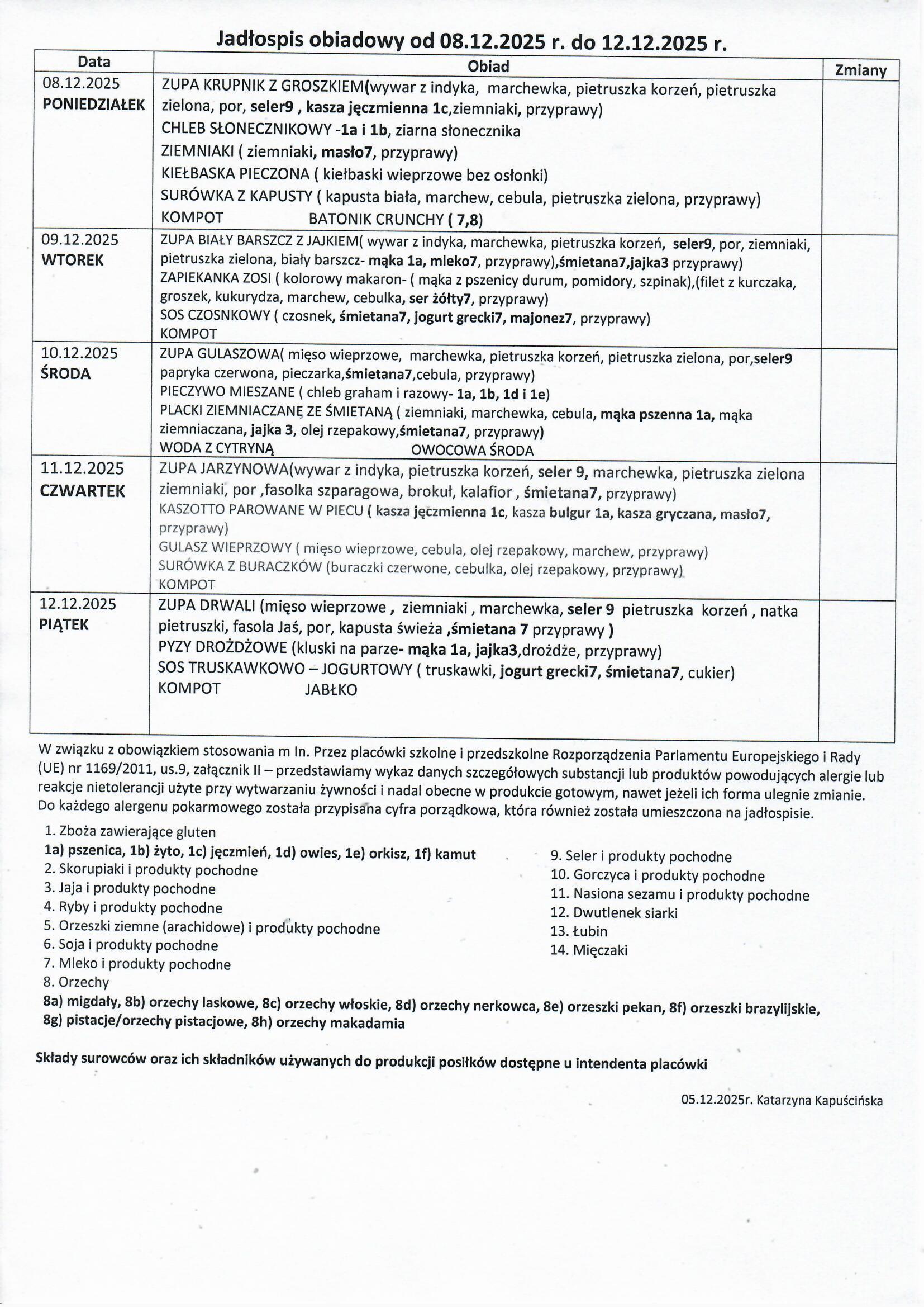 Jadłospis.